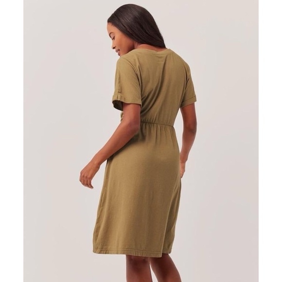 Pact Fennel The Portside Organic Cotton Linen Front Button Dress V Neck - Picture 3 of 15